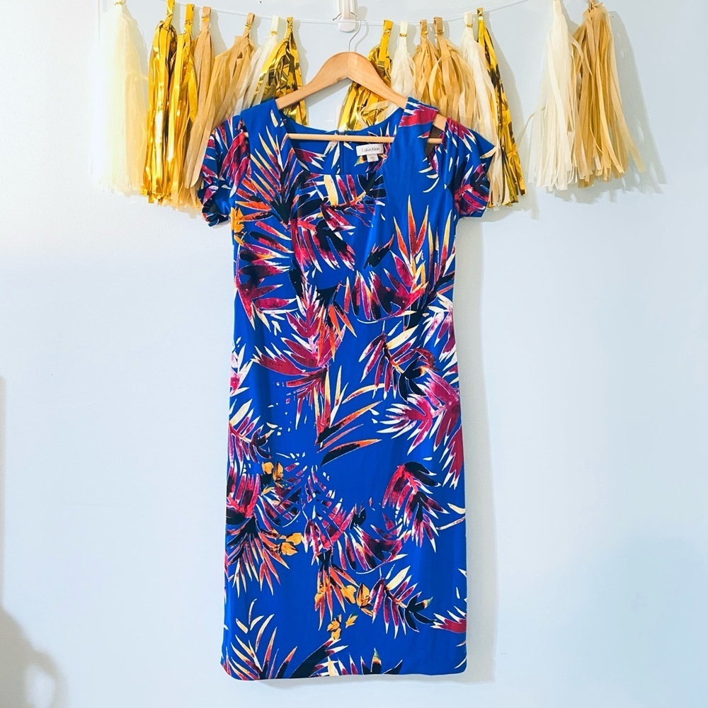 Calvin Klein Cold Shoulder Botanical Print Dress
